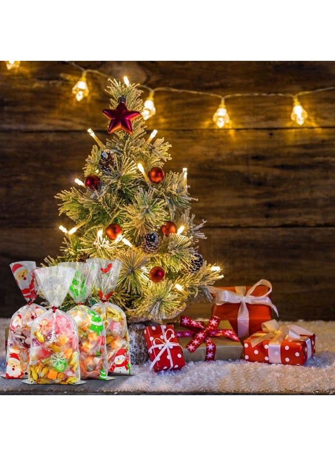 ERKOON 200 PCS Christmas Cellophane Treat Bags Clear Cookie Candy Bags Goodie Bags Xmas Gift Bags with 250 PCS Twist Ties for Christmas Party Supplies (4 Styles) - Image 3