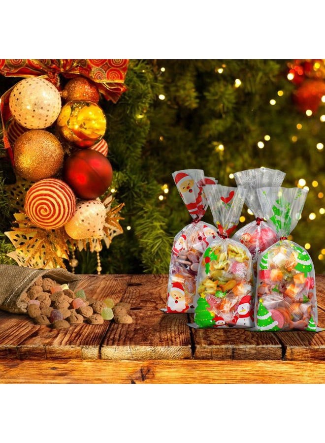 ERKOON 200 PCS Christmas Cellophane Treat Bags Clear Cookie Candy Bags Goodie Bags Xmas Gift Bags with 250 PCS Twist Ties for Christmas Party Supplies (4 Styles) - Image 4