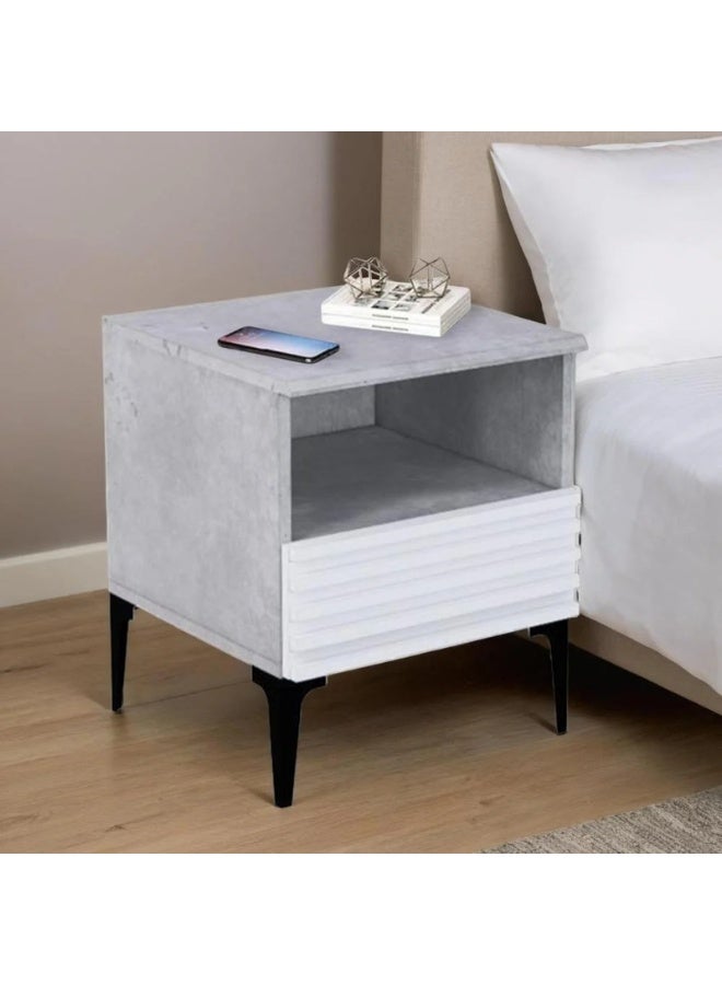 بيتي طاولة السرير الجانبية خشب ماليزي مع درج تخزين - رمادي - Image 1