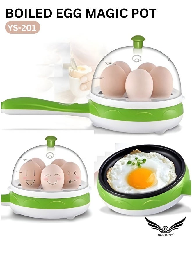 BORTONY - Egg Boiler 2 in 1 Automatic Egg Boiler Multi-Functional Electric Rapid Egg Cooker Non-Stick 7 Pcs Egg Steamer Roaster Omelette Frying Pan Single Layer Egg Boiler With Handle - Image 1