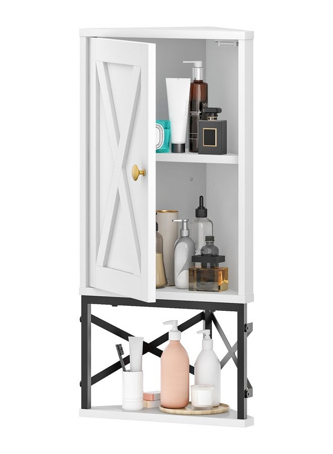 CHOEZON Bathroom Wall Cabinet, Corner Medicine Cabinet, Modern Wall Mount Storage Cabinet with Open Shelf and Adjustable Shelf, Space-Saving, for Bathroom, Kitchen, Living Room, White and Black - Image 1