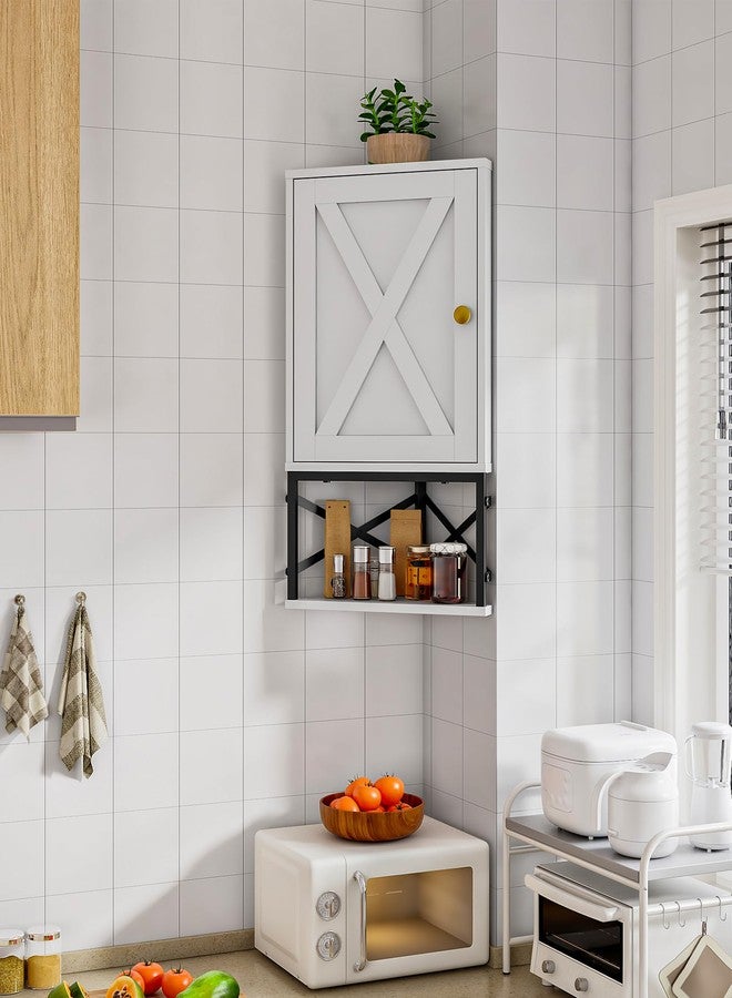 CHOEZON Bathroom Wall Cabinet, Corner Medicine Cabinet, Modern Wall Mount Storage Cabinet with Open Shelf and Adjustable Shelf, Space-Saving, for Bathroom, Kitchen, Living Room, White and Black - Image 3