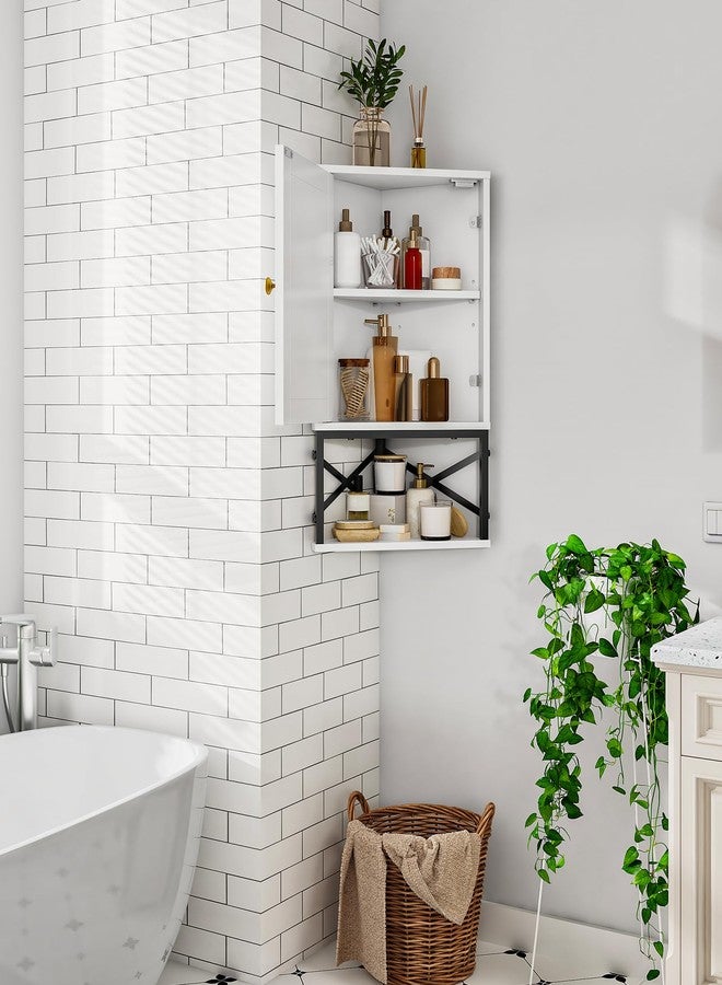 CHOEZON Bathroom Wall Cabinet, Corner Medicine Cabinet, Modern Wall Mount Storage Cabinet with Open Shelf and Adjustable Shelf, Space-Saving, for Bathroom, Kitchen, Living Room, White and Black - Image 4