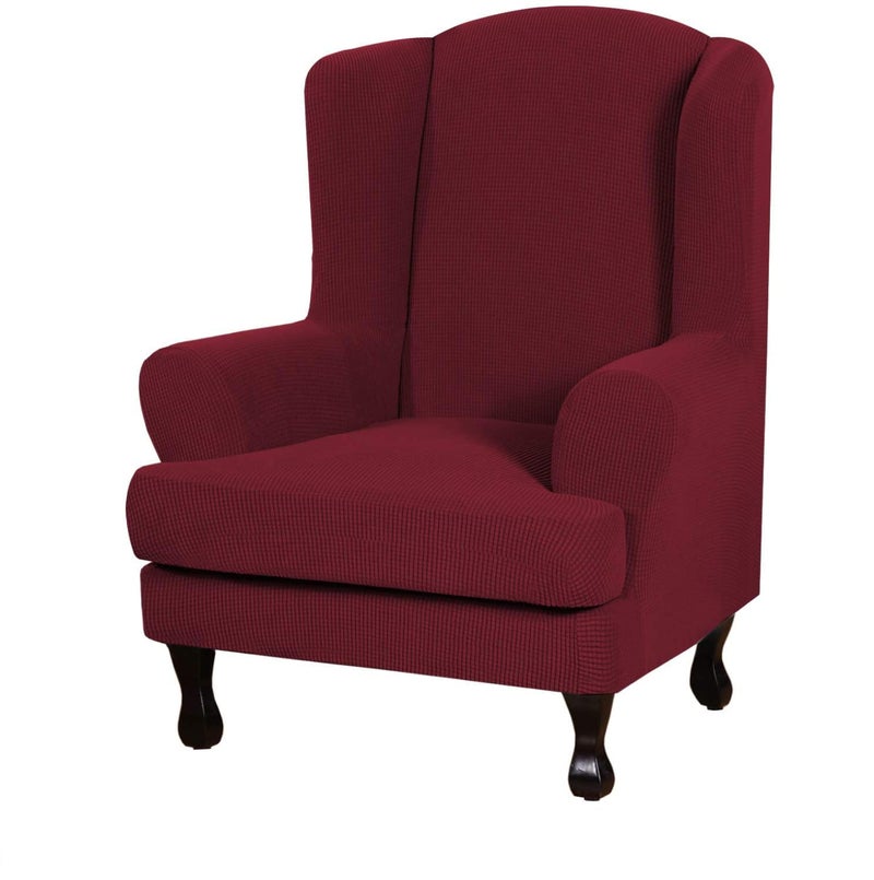 Eco-Ancheng EcoAncheng Wingback Chair Slipcover 2 Piece Slipcovers for Wingback Chairs Jacquard Wingback Chair Covers Washable Furniture Protector with Elastic Bottom for Living Room Wingback Chairs - Image 2