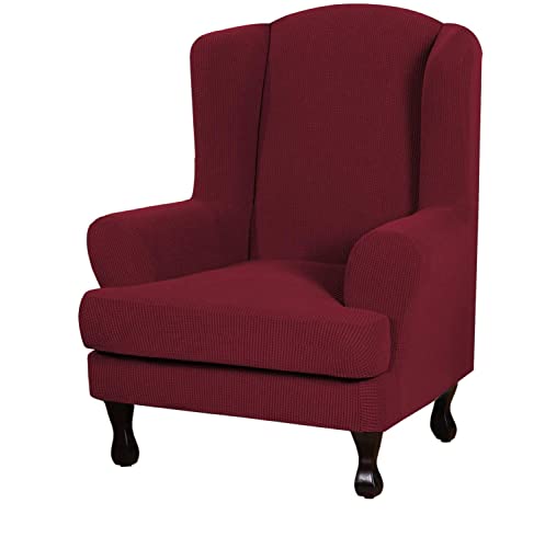 Eco-Ancheng EcoAncheng Wingback Chair Slipcover 2 Piece Slipcovers for Wingback Chairs Jacquard Wingback Chair Covers Washable Furniture Protector with Elastic Bottom for Living Room Wingback Chairs - Image 1