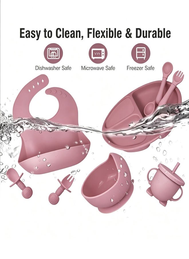 Beauenty Silicone Baby Feeding Set | Baby Led Weaning Supplies Includes Suction Bowls and Divided Plates, Adjustable Bib, Baby Utensils Spoons and Forks,Cup | Baby Feeding Essentials - Image 4