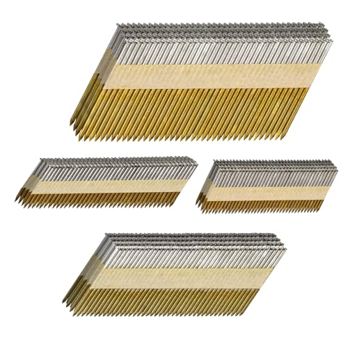 SITLDY 34-30 Degree Framing Nails 4 Sizes (2"+2-1/2"+3.0" Ring+3-1/2" Smooth), D Head Hot Dipped Galvanized Paper Tape Strip Nails, 80 PCS per Size, 320 Count, for 30 to 34 Degree Framing Nailer - Image 1