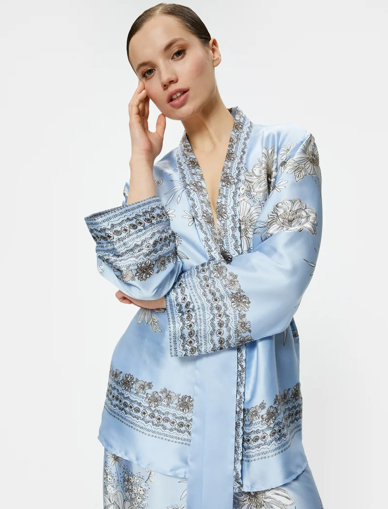 KOTON Floral Satin Oversized Kimono