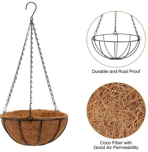 Tim Tim Agro Hanging Baskets for Plants Outdoor(10 inch 2 Pack)- Coconut Coir Hanging Planters Outdoor,Metal Wire Baskets with Coco Liner, Hanging Pots for Plants Indoor, Hanging Flower Pots for Railings (2) - Image 2