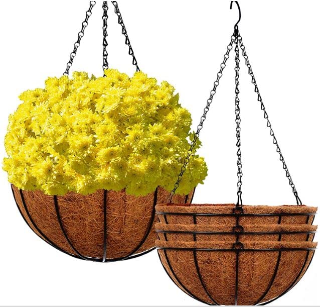 Tim Tim Agro Hanging Baskets for Plants Outdoor(10 inch 2 Pack)- Coconut Coir Hanging Planters Outdoor,Metal Wire Baskets with Coco Liner, Hanging Pots for Plants Indoor, Hanging Flower Pots for Railings (2) - Image 1
