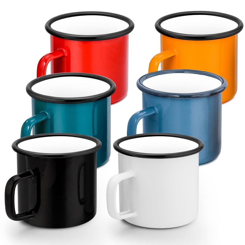 HaSteeL 12oz Enamel Campfire Mugs Small Vintage Camping Mug Cup Set of 6 for Coffee Tea Milk Portable and Durable for Home Picnic Travel Hiking Fishing Indoor Outdoor Non Toxic  Easy to Clean