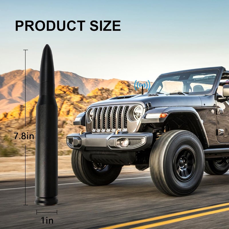 Seprochoo 7.8in Car Truck Bullet Antenna 50 Cal Bullet Antenna Truck Accessories Universal Replacement for GMC Sierra 1500 Chevy Dodge Ram Silverado 1500 2500 3500 Ford F150 F250 F350 (Matte Black, 7.8inch) Multiple sizes - Image 2