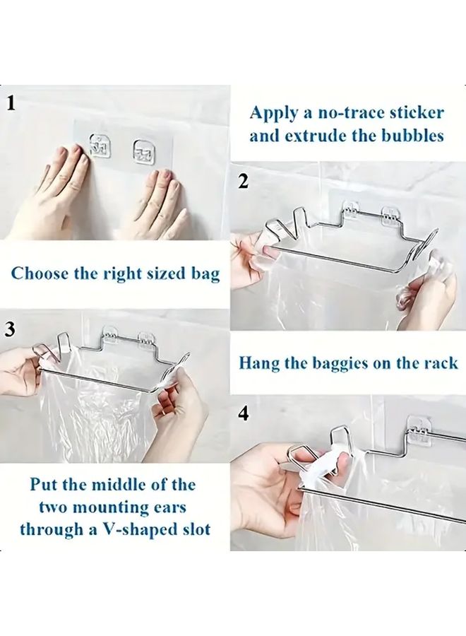 Stainless Steel Wall Mounted Garbage Bag Holder No Punch Plastic Bag Organizer 1pc - Image 3