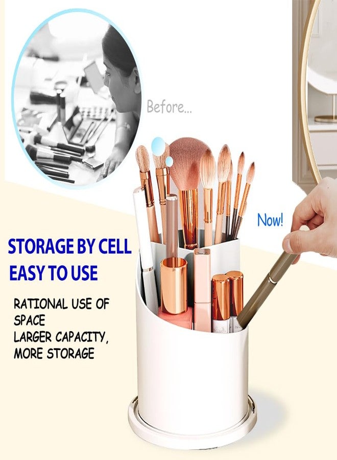 JIANGLAI Makeup Brush Holder with Lid, 360 Rotating Multifunction Clear Dustproof Skincare Cosmetic Tools Storage Organizer for Vanity Desktop Bathroom Countertop (White) - Image 4