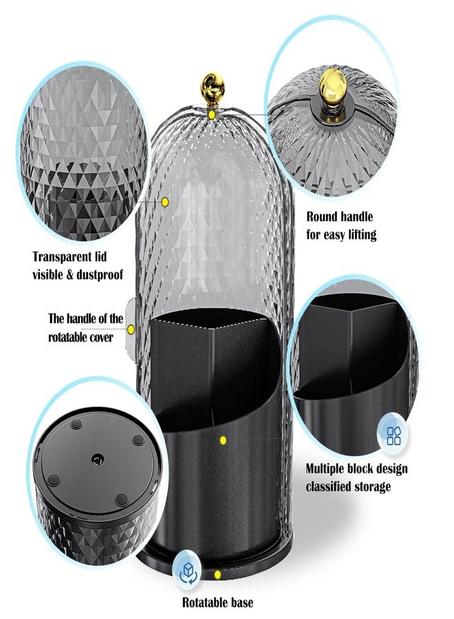 JIANGLAI Makeup Brush Holder with Lid, 360 Rotating Multifunction Clear Dustproof Skincare Cosmetic Tools Storage Organizer for Vanity Desktop Bathroom Countertop (White) - Image 5