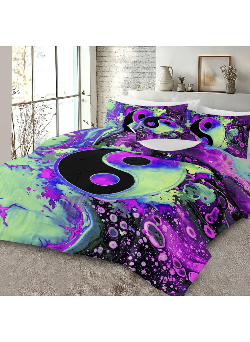 Sleepwish Sleepwish Colorful Yin Yang Twin Size Comforter Set Purple Turquoise Bedding Set 4 Pieces Psychedelic Splash Bubbles Bed Set with 2 Pillow Cases 1 Cushion Cover  - Image 2