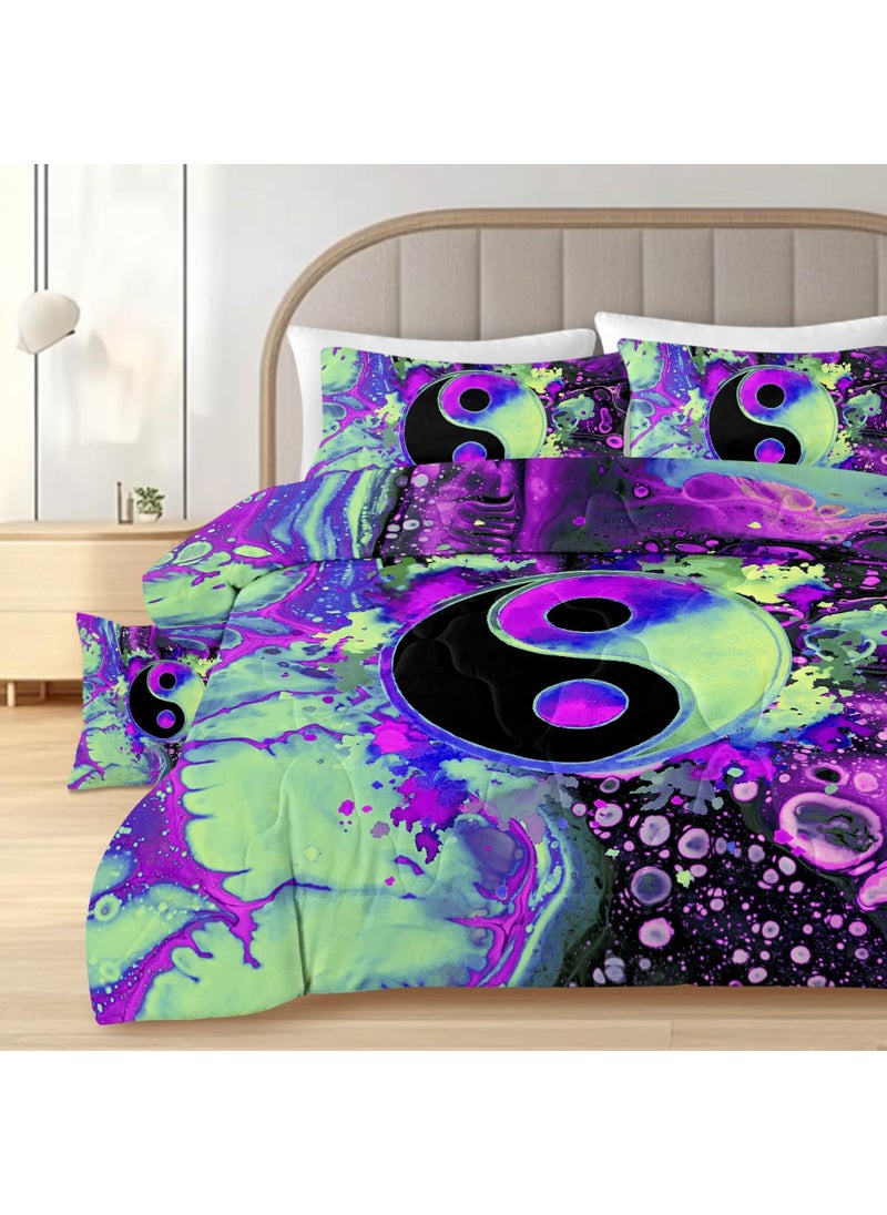 Sleepwish Sleepwish Colorful Yin Yang Twin Size Comforter Set Purple Turquoise Bedding Set 4 Pieces Psychedelic Splash Bubbles Bed Set with 2 Pillow Cases 1 Cushion Cover  - Image 3