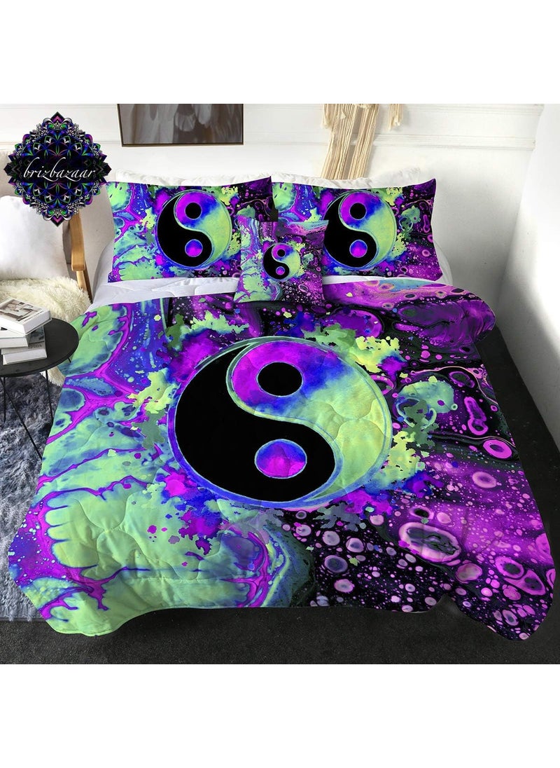 Sleepwish Sleepwish Colorful Yin Yang Twin Size Comforter Set Purple Turquoise Bedding Set 4 Pieces Psychedelic Splash Bubbles Bed Set with 2 Pillow Cases 1 Cushion Cover  - Image 1