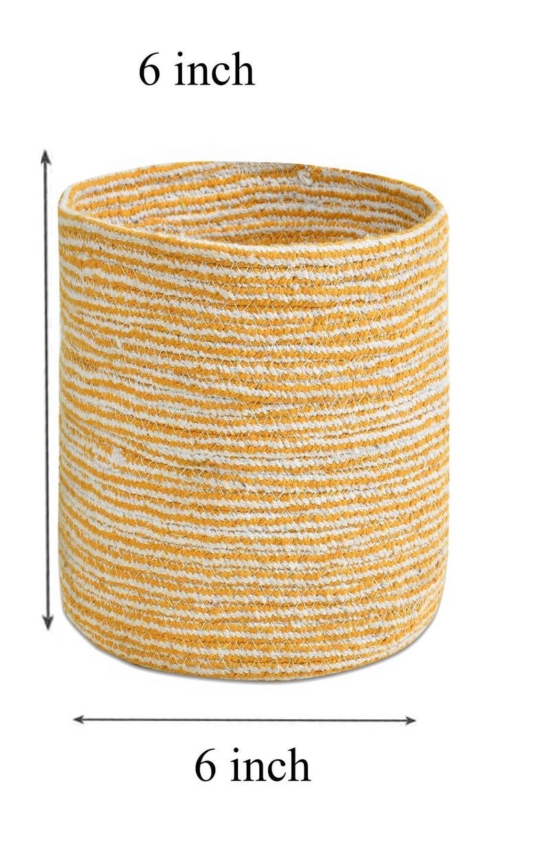 LaVichitra Braided Cotton Baskets | Planter Basket- Set of 2 (6 Inch), Yellow - Image 2