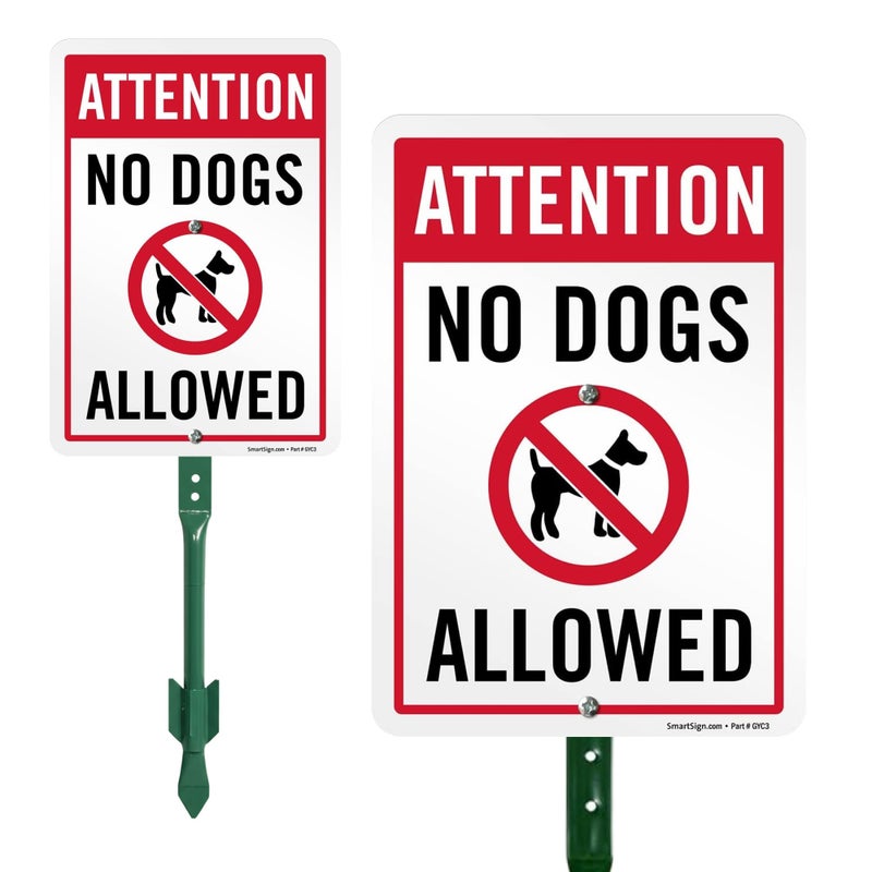 SmartSign 10 x 7 inch Attention No Dogs Allowed LawnPuppy Yard Sign and 18 inch Stake Kit 40 mil Laminated Rustproof Aluminum Red Blue and White Set of 1 - Image 2