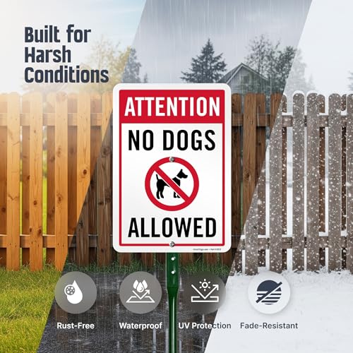 SmartSign 10 x 7 inch Attention No Dogs Allowed LawnPuppy Yard Sign and 18 inch Stake Kit 40 mil Laminated Rustproof Aluminum Red Blue and White Set of 1 - Image 3
