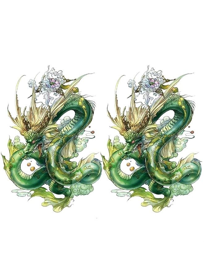 Oottati 2 Sheets Arm Thigh Waterproof Fake Temporary Tattoos Sticker Green Chinese Dragon