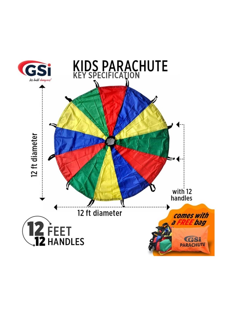 GSi Kids Play Parachute Rainbow Parachute Toy Tent Game for Children Gymnastics Cooperative Play and Outdoor Playground Activities (12 Feet) - Image 2