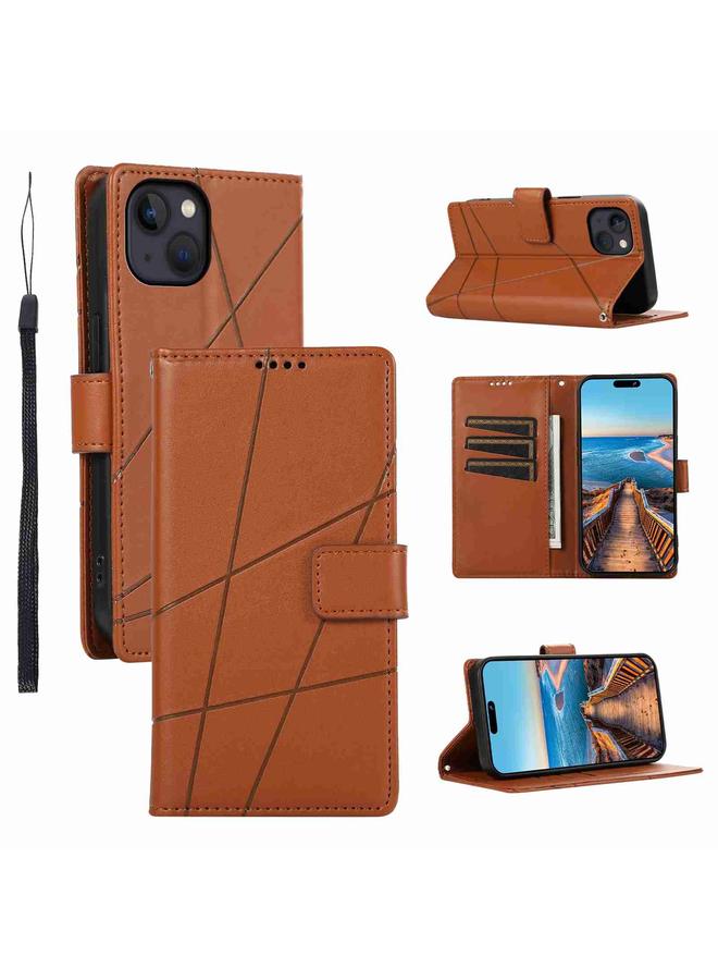 The Bros Case For iPhone 13 PU Genuine Leather Texture Embossed Line Phone Case 