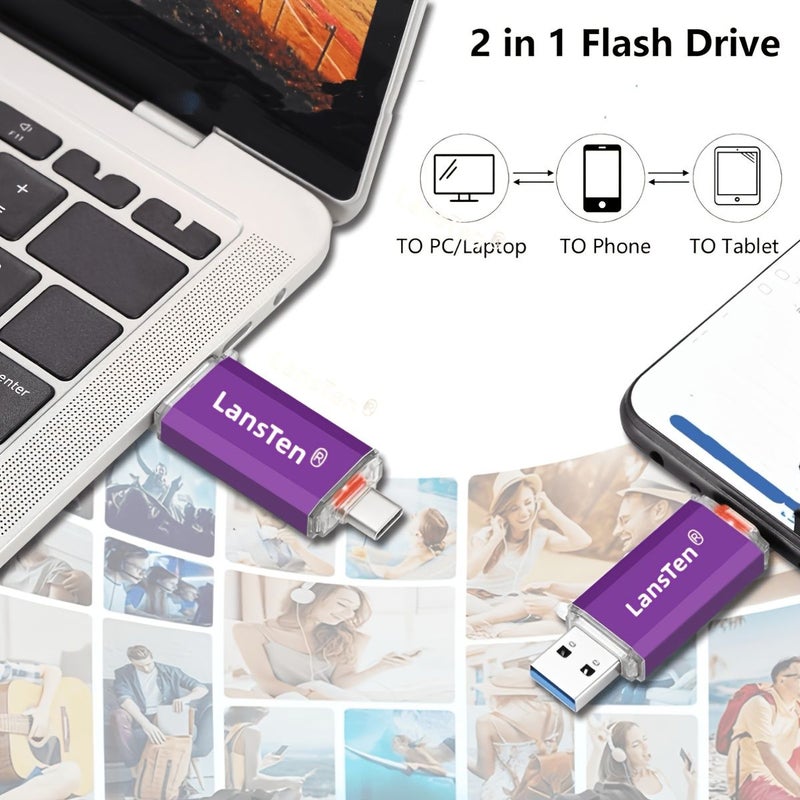 محرك أقراص فلاش USB C سعة 32 جيجابايت بلون أخضر ثنائي المنفذ متوافق مع USB 3.0 - Image 1