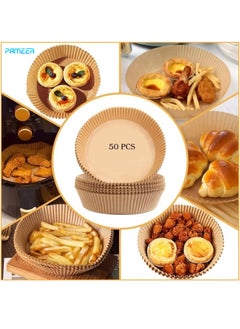 PAMEER 50 Pieces Air Fryer Disposable Paper Liners 16cm, Round Baked Silicone Oil Paper, Non-Stick Parchment Paper, No Leakage, Air Fryer Special Paper Tray, Oil Proof And Waterproof  Food Grade Liner.  - Image 1