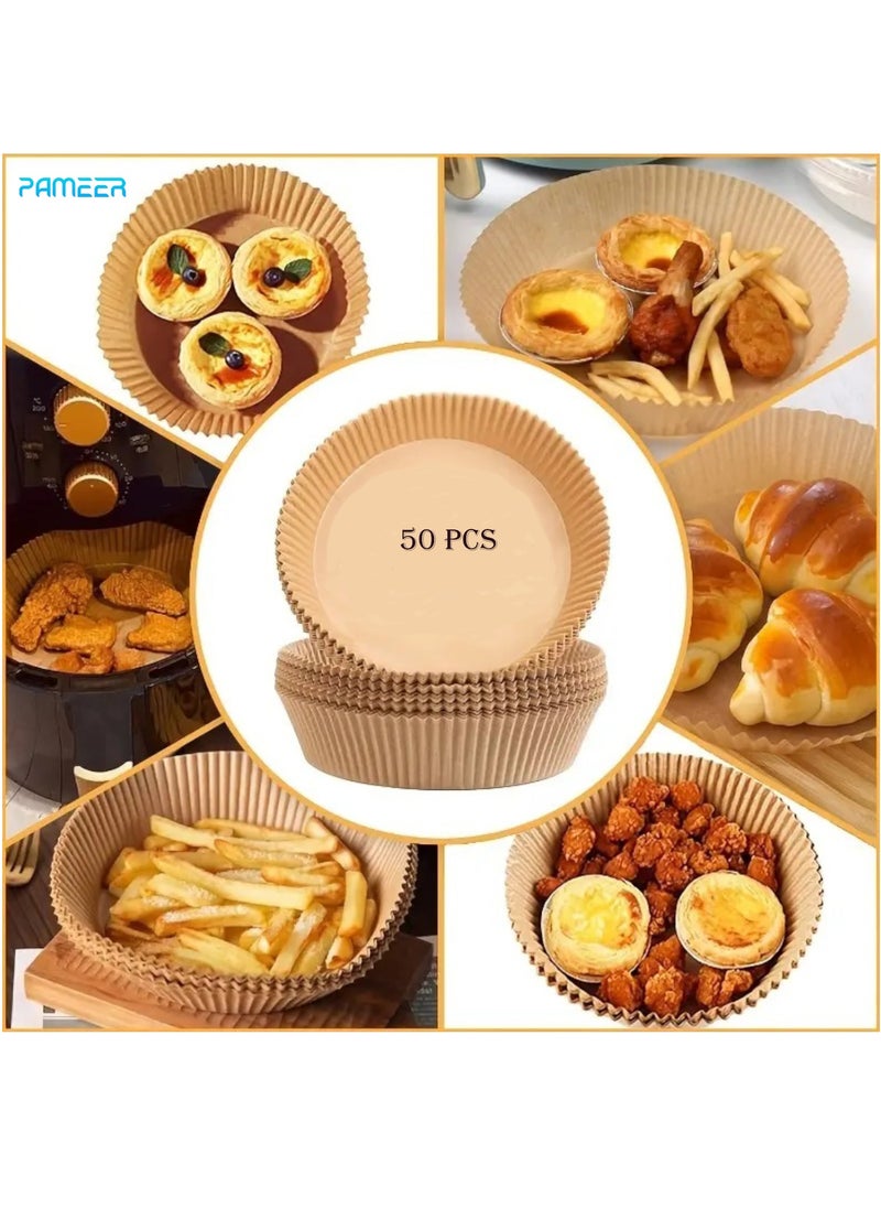 PAMEER - 50 Pieces Air Fryer Disposable Paper Liners 16cm, Round Baked Silicone Oil Paper, Non-Stick Parchment Paper, No Leakage, Air Fryer Special Paper Tray, Oil Proof And Waterproof  Food Grade Liner. - Image 1
