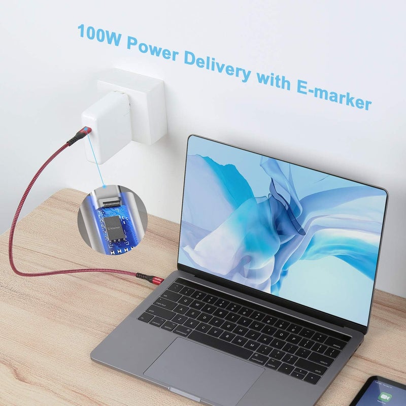 فاسجير كابل USB C إلى Type C، حزمة واحدة من كابل USB 3.1 Type C Gen 2 للشحن السريع، توصيل طاقة 100W 20V/5A، نقل بيانات 10Gbps، إخراج فيديو 4K@60Hz، متوافق مع أجهزة Type-C (10 قدم، أحمر) - Image 4