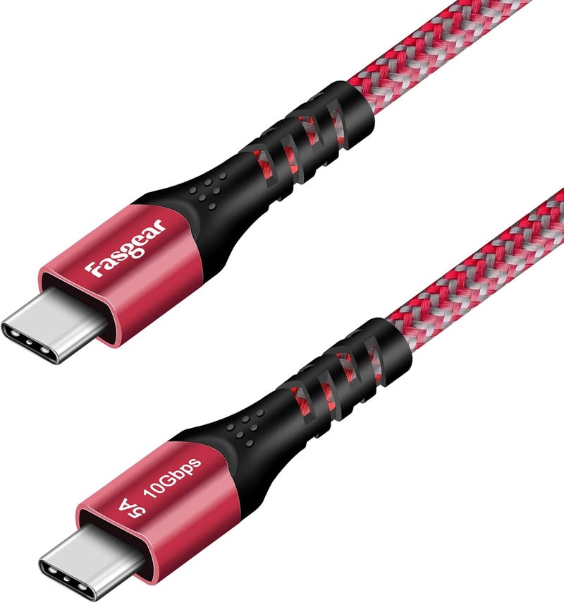فاسجير كابل USB C إلى Type C، حزمة واحدة من كابل USB 3.1 Type C Gen 2 للشحن السريع، توصيل طاقة 100W 20V/5A، نقل بيانات 10Gbps، إخراج فيديو 4K@60Hz، متوافق مع أجهزة Type-C (10 قدم، أحمر) - Image 1
