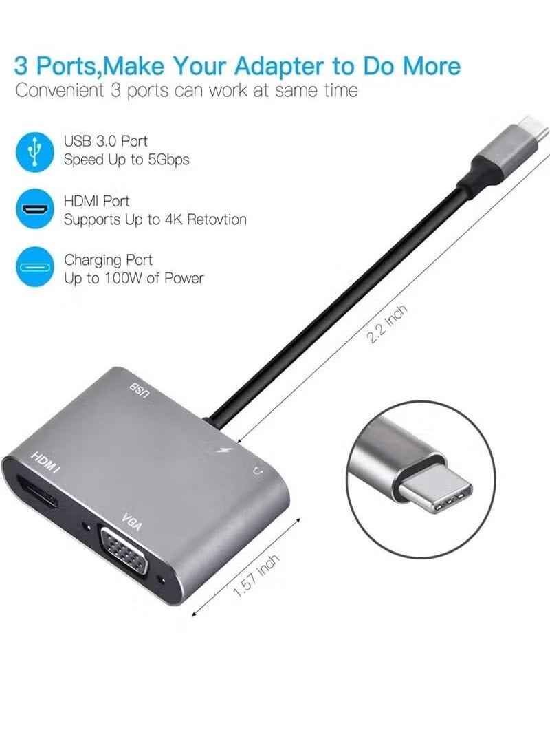 محول موزع USB C Hub متعدد المنافذ 5 في 1 VGA إلى HDMI مع محول VGA بدقة 4K HDMI وVGA وتوصيل طاقة 100 واط ومنافذ بيانات USB 3.0 ومنفذ صوت/ميكروفون 3.5 مم ومنفذ HDMI إلى VGA متوافق مع MacBook Air وXPS - Image 3