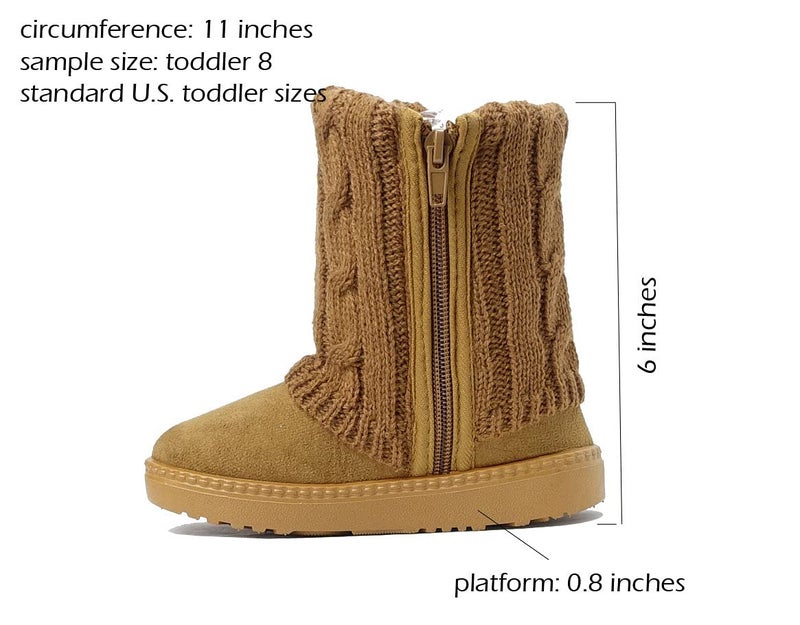 REDVOLUTION Kids Boots Toddler Girls Cute 2 Buttons Faux Fur Suede Knitting Shoe | 285 (Small Kid 11, Camel) - Image 3