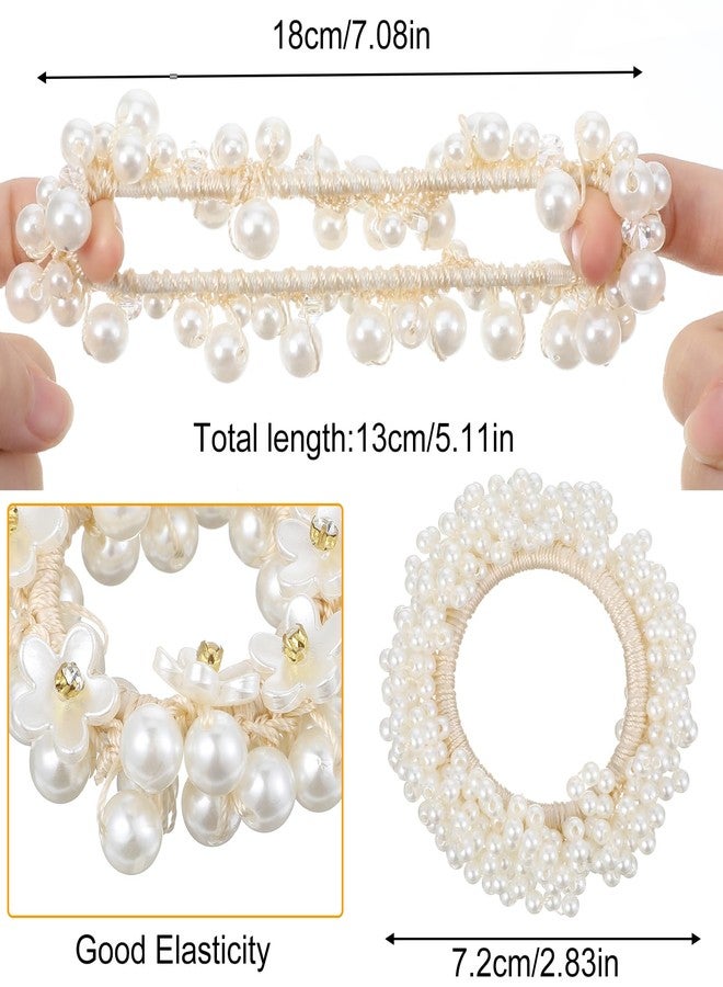 Guduling 3pcs prarl Beaded Hair Ties, Pearl Hair Tie, Pearls Ponytail Holder, Hand-Wrapped Pearl Scrunchie, Elastic Pearls Locks Tie, Hair Accessories for Women & Girls, White - Image 2
