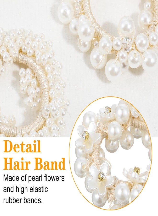 Guduling 3pcs prarl Beaded Hair Ties, Pearl Hair Tie, Pearls Ponytail Holder, Hand-Wrapped Pearl Scrunchie, Elastic Pearls Locks Tie, Hair Accessories for Women & Girls, White - Image 3