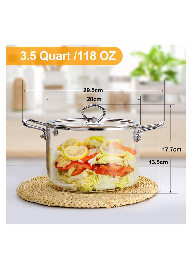 Arabest Clear Glass Cooking Pot, Glass Cookware Stovetop Pot, Heat Resistant Glass Boiling Pot with Handles and Lid, for Home Kitchen Restaurant Glass Cookware, Stove and Dishwasher Safe (3.5L) - Image 3