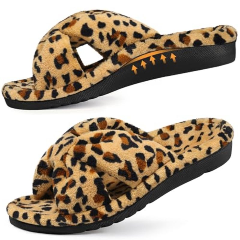 Litfun Orthopedic Arch Support Slippers for Women Comfortable Open Toe Indoor House Slippers Corduroy Cross Bow Bedroom Shoes for Plantar Fasciitis - Image 1
