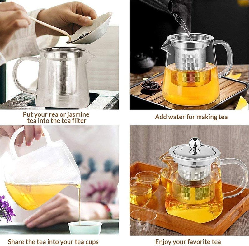 AVMPHD Glass Kettle Tea Kettle with Stainless Steel Infuser Lid Green Tea Kettle 750 Ml Glass Kettle for Home Office - Image 3