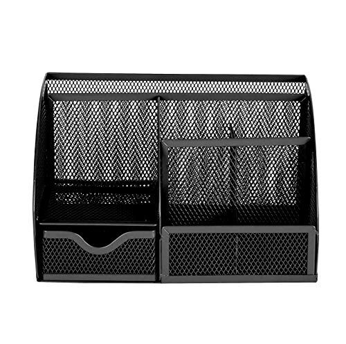 Exerz Desk Organizer Black Office Desk Accessories Supplies Office Storage Desktop Pencil Pen Holder with Drawer Home Workspace - Image 5