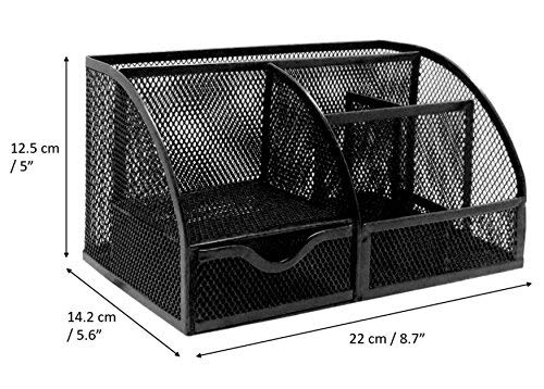 Exerz Desk Organizer Black Office Desk Accessories Supplies Office Storage Desktop Pencil Pen Holder with Drawer Home Workspace - Image 2