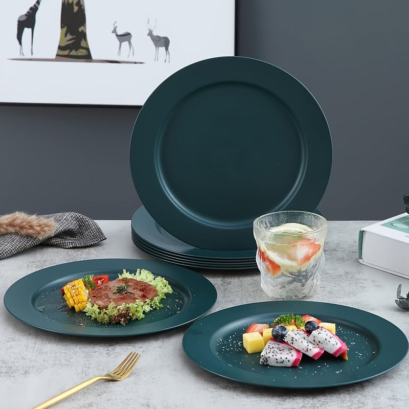4pcs Flat Dinner Plates Mix Plastic Cutlery Set 10 Inch Large Sturdy Reusable Lightweight Travel Portable Easy To Clean Microwave Safe - Image 4