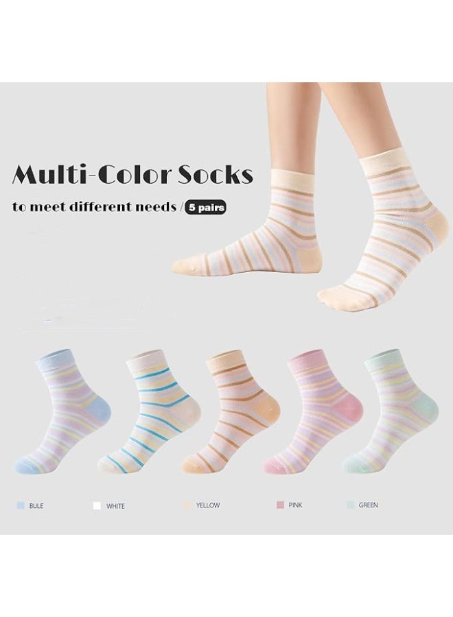 5 أزواج من الجوارب النسائية متوسطة الطول - مخططة، ماصة للعرق، مقاومة للروائح، بألوان متنوعة - Image 2