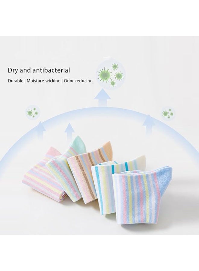 5 أزواج من الجوارب النسائية متوسطة الطول - مخططة، ماصة للعرق، مقاومة للروائح، بألوان متنوعة - Image 4