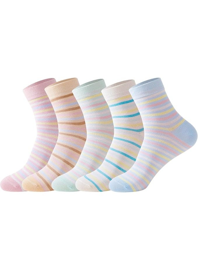 5 أزواج من الجوارب النسائية متوسطة الطول - مخططة، ماصة للعرق، مقاومة للروائح، بألوان متنوعة - Image 1