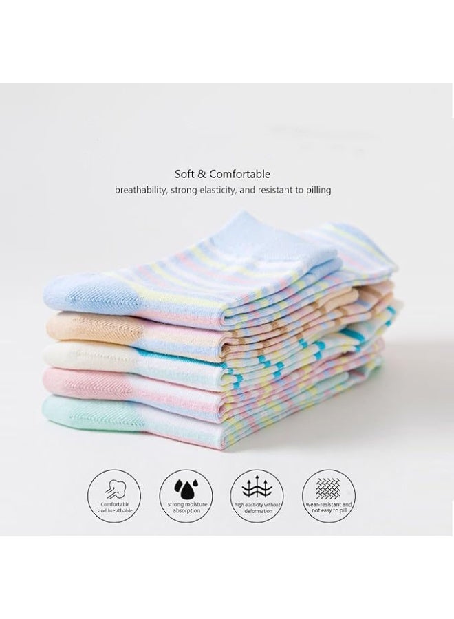 5 أزواج من الجوارب النسائية متوسطة الطول - مخططة، ماصة للعرق، مقاومة للروائح، بألوان متنوعة - Image 5