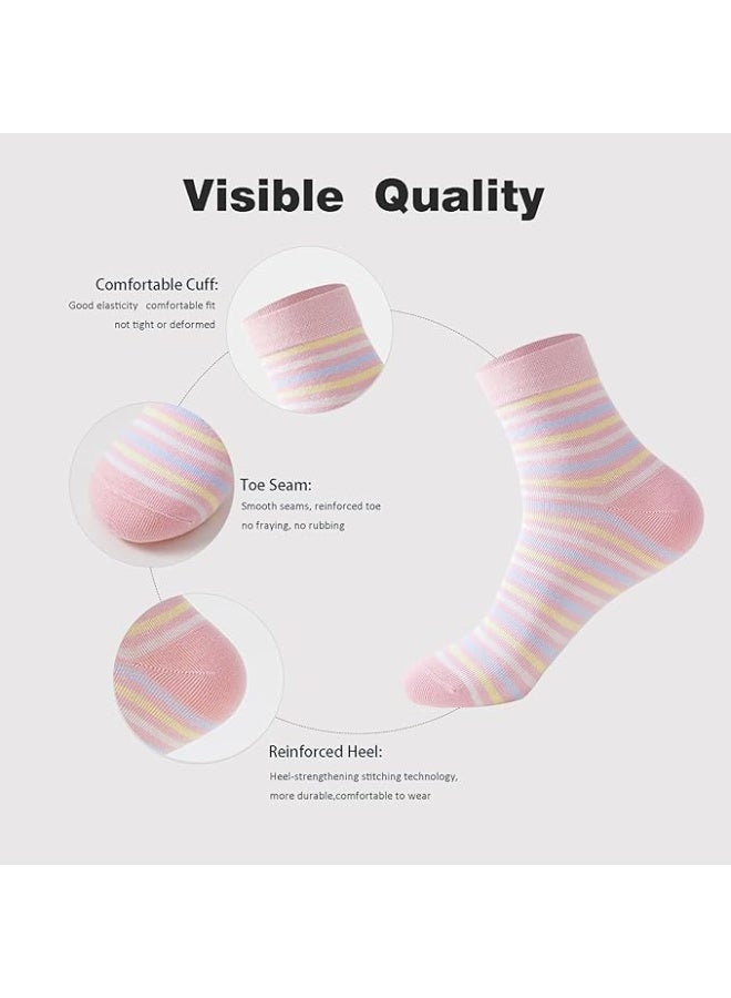 5 أزواج من الجوارب النسائية متوسطة الطول - مخططة، ماصة للعرق، مقاومة للروائح، بألوان متنوعة - Image 3