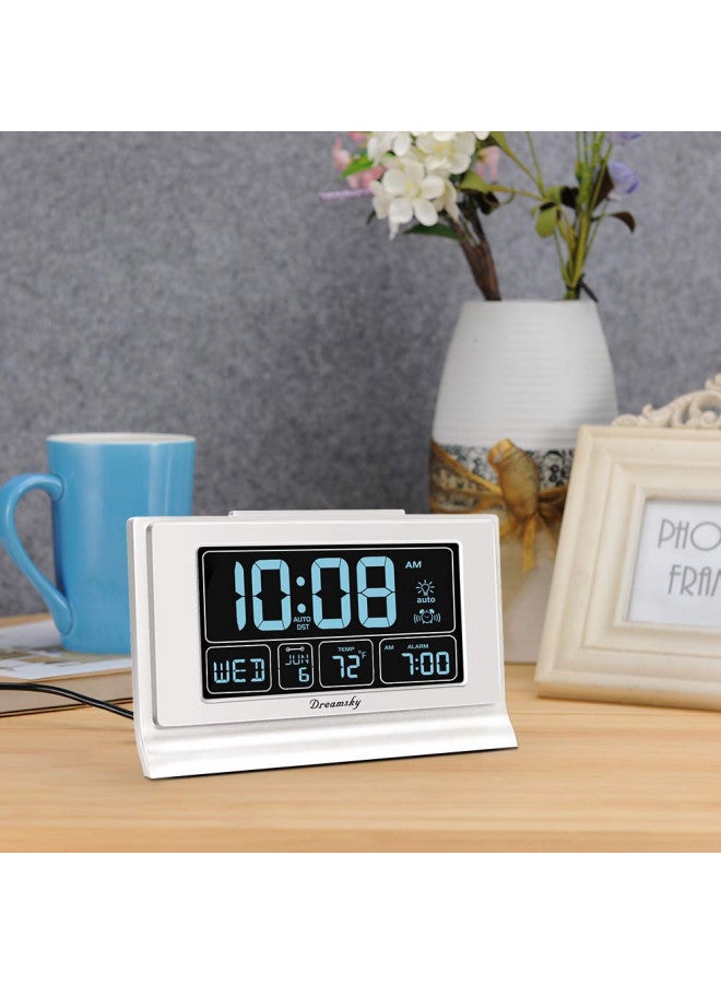 DreamSky DreamSky Digital Alarm Clock with Battery Backup for Bedroom, Auto Set Clock with USB Charging Ports, 5 Inch Large Display with Date Weekday Temperature, Auto DST, Brightness Dimmer, Snooze, 12/24H  - Image 3