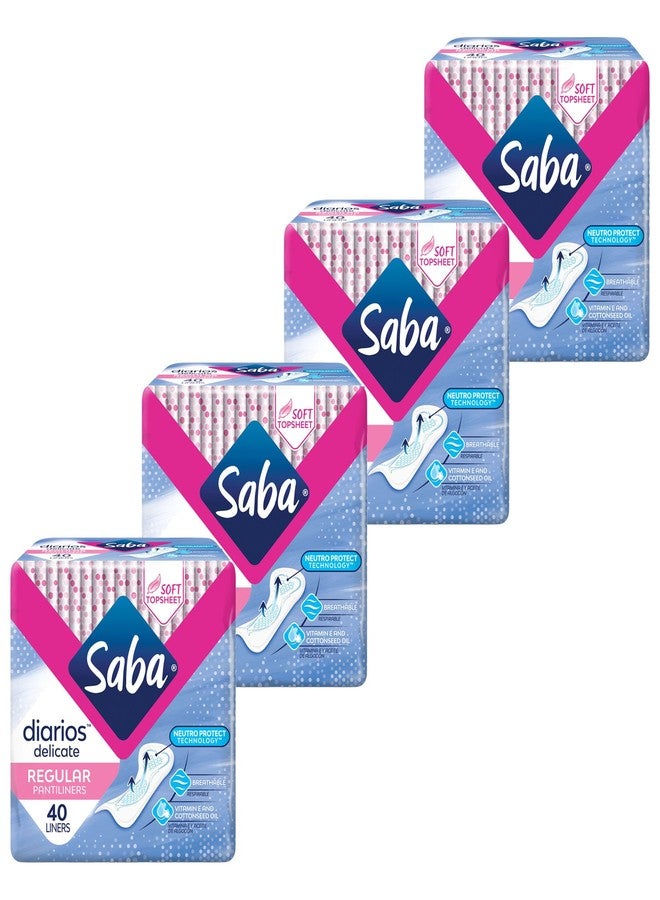 Saba Kombucha SABA Diarios Regular Delicate Pantiliners, Unscented, Breathable & Comfortable for Everyday Freshness, 4-Pack of 40 Pads (160 Count - Image 1